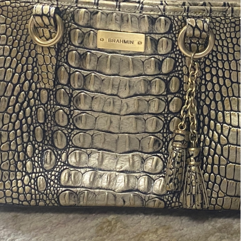 Brahmin Gold Crocodile-Embossed Shoulder Bag